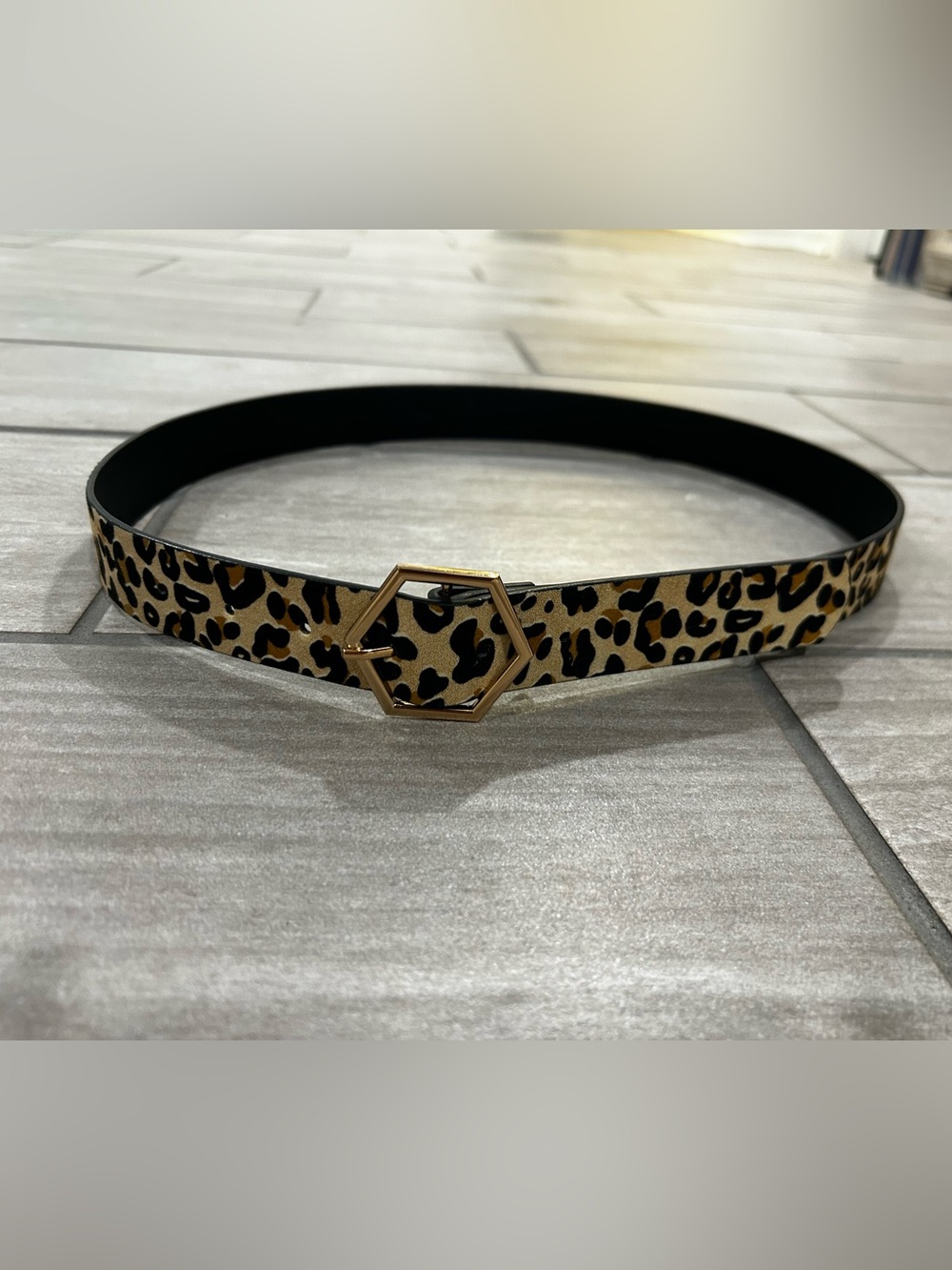 Pink Lily Leopard Print Hexagon Buckle Belt S/M